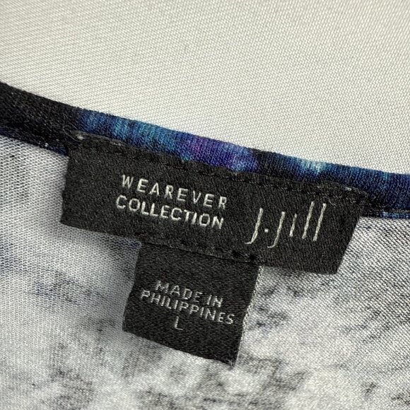 J Jill Wearever Top L Purple Blue Floral Tunic Long Sleeve Stretch Pullover Boho - Picture 3 of 7